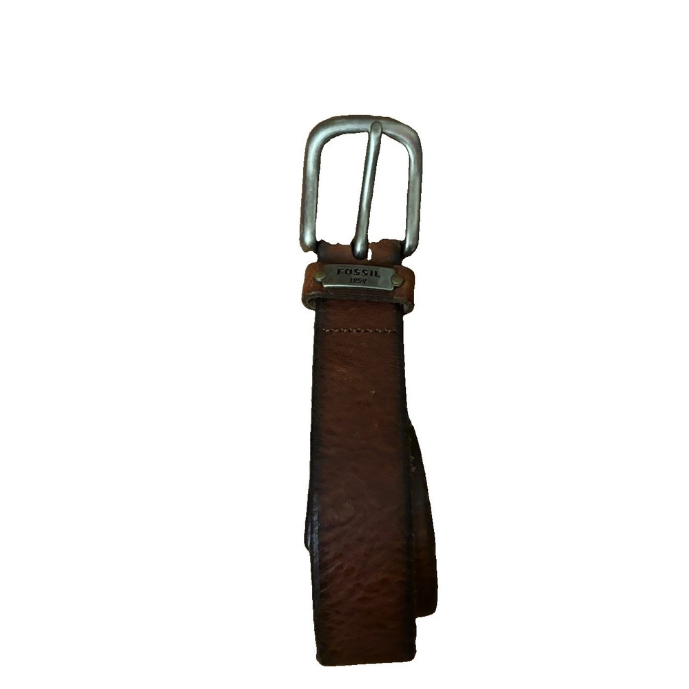Fossil Brown Leather Belt BT3825200 Size Medium Stainless Logo Buckle Mens